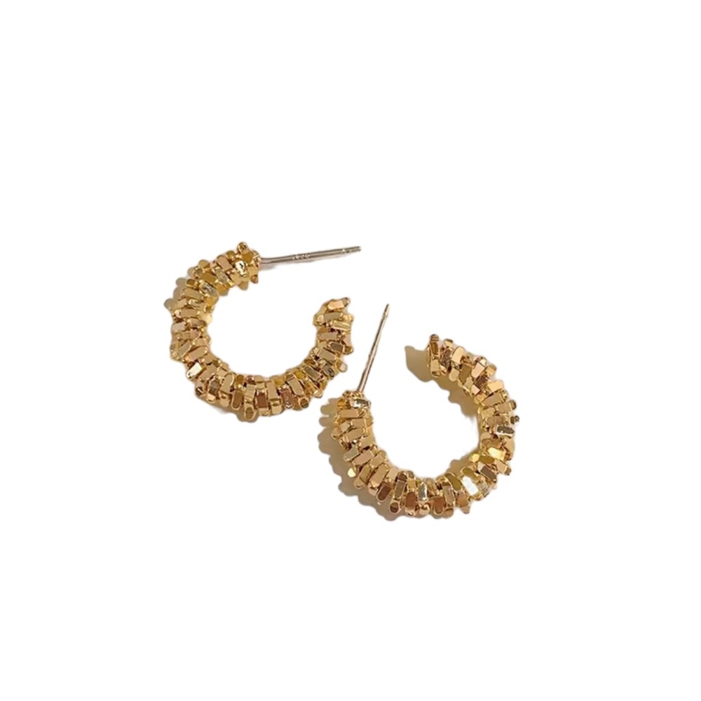 Gold Nugget Textured Gold Hoop Earrings